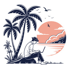 Obraz premium Digital Nomad Remote Work Lifestyle Vector