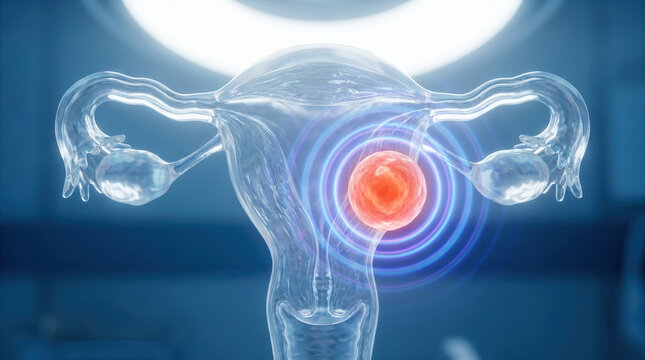 Uterine fibroid pelvic pain uterus women health gynecology female anatomy medical concept shown with highlighted growth in uterus illustration for diagnosis treatment education and patient care