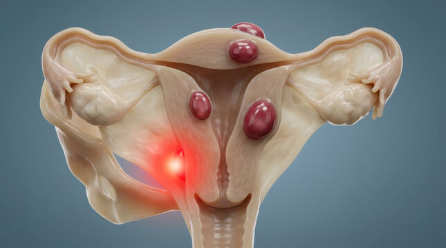 Uterine fibroid pelvic pain uterus women health gynecology female anatomy uterine fibroid uterus anatomy gynecology women health medical concept pelvic pain with red highlight showing inflammation