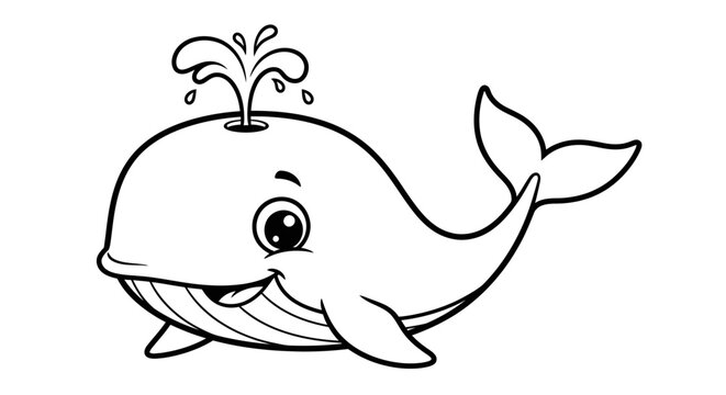 Cute cartoon whale spouting water coloring page for kids