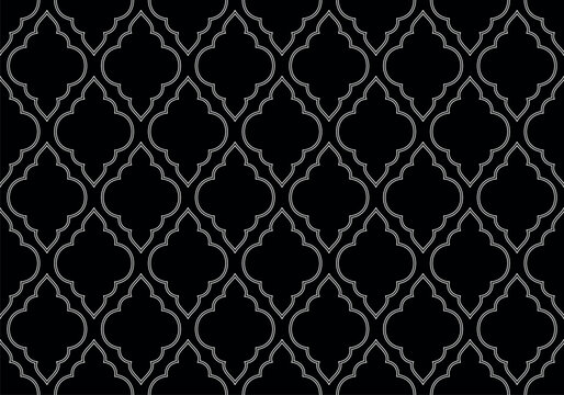 Abstract geometry pattern in Arabian style. Seamless vector background. White and black graphic ornament. Simple lattice graphic design.