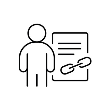 A vector icon representing contract end with a document and a broken link symbol, created in line style with editable stroke