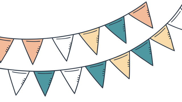 Vector illustration hand drawn bunting flags banner illustration, colorful pennant garland for party celebration and birthday