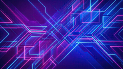 Obraz premium Vibrant neon lines intersect in a futuristic digital artwork with glowing blue and pink circuits on a dark background.