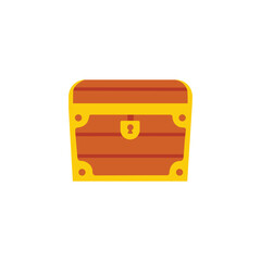 Vector illustration of a classic wooden treasure chest with golden accents, a stylized graphic icon representing wealth, adventure, and discovery design. © GraphicStore