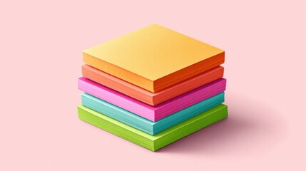 Fototapeta premium Stack of colorful sticky notes on a soft pink background