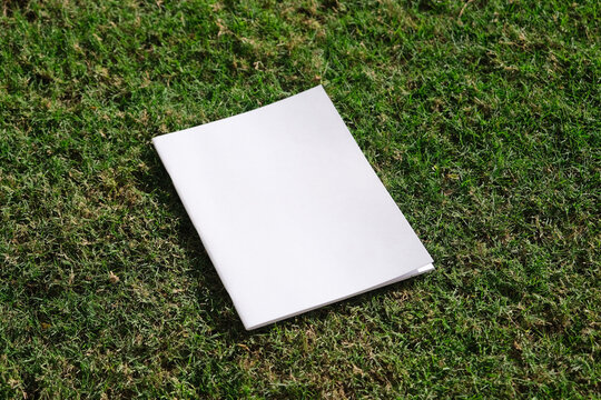 Mockup magazine on green grass background
