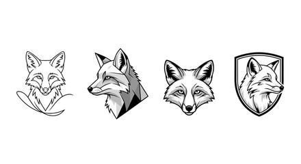 Fototapeta premium Fox Head Illustrations - A Collection of Detailed Line Art Designs.