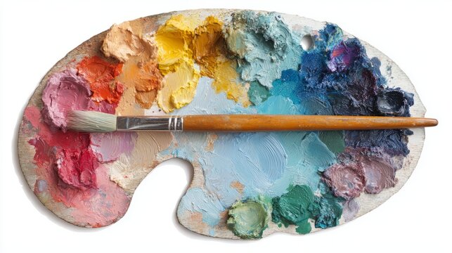 Artist's Paint Palette with Brushes and Colors