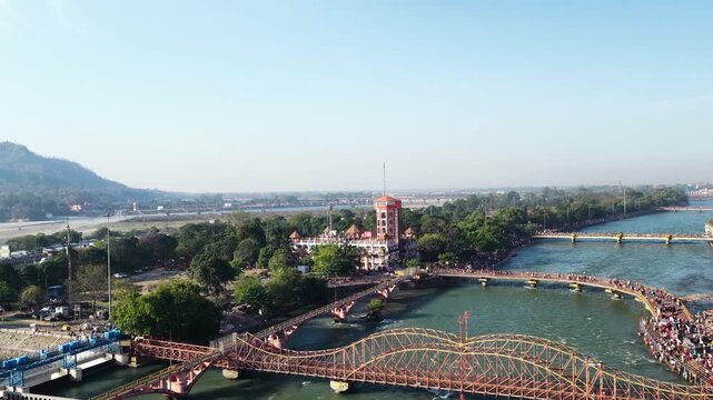 Dhanush Setu Bridge Har ki Pauri Haridwar Drone View 
