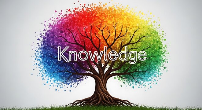 Vibrant rainbow tree of knowledge vector illustration