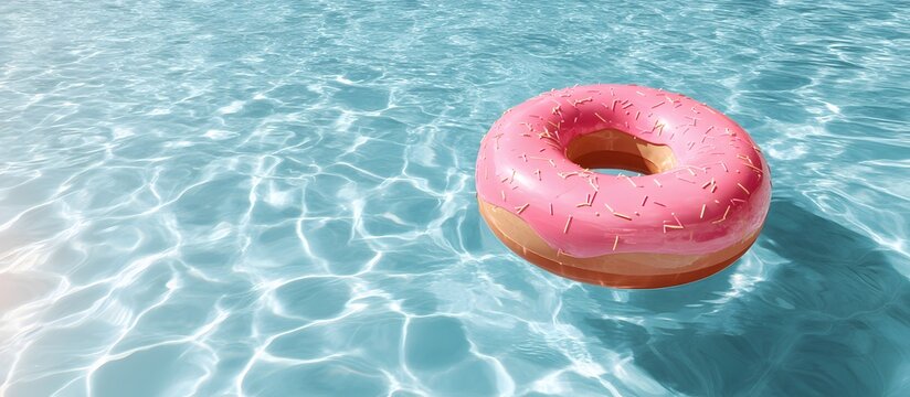 donut-shaped float in the pool. Summer vacation concept