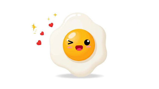 A cute fried egg with a smiling face and sparks flying around it