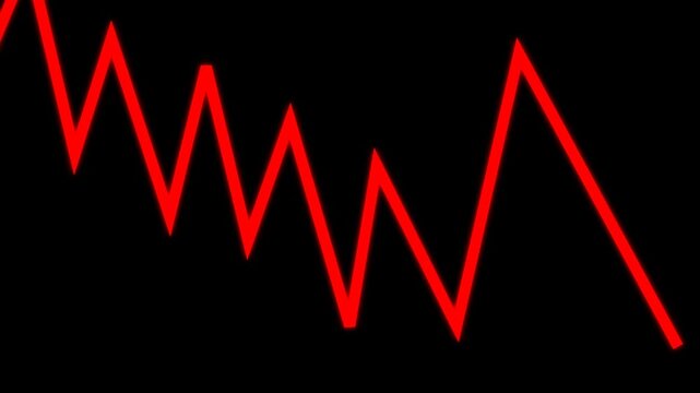 Neon red decline graph animation illustrating falling performance, ideal for finance, analytics, and business storytelling with sleek modern motion design alpha channel