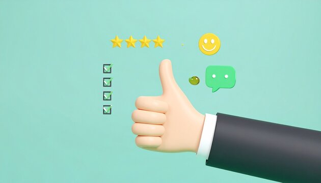Thumbs up stars checkboxes smile customer satisfaction approval concept