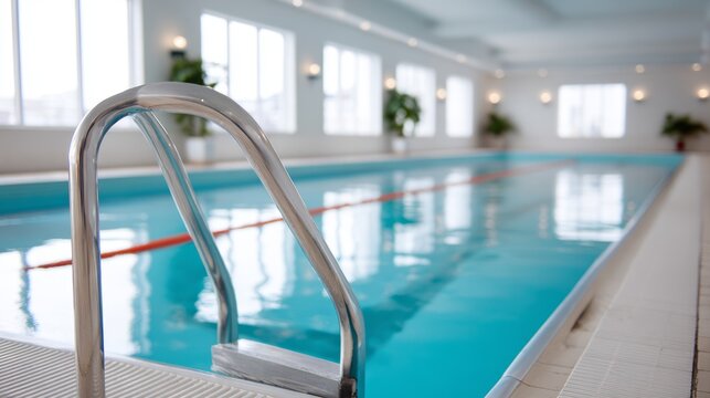 Indoor Swimming Pool with Clear Water and Chrome Ladder