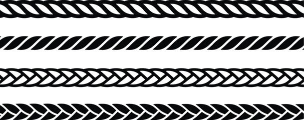 Straight rope vector icon set of repeating rope patterns seamless hemp cord line illustration for nautical design marine themes decorative borders textile prints packaging elements and rustic branding © Mizu Ahmed 2