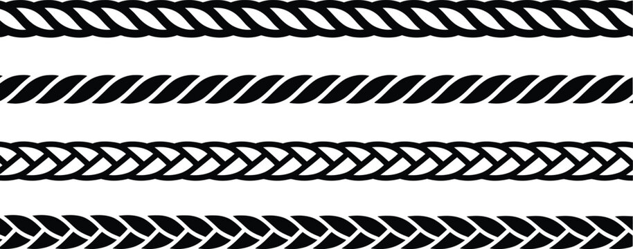 Straight rope vector icon set of repeating rope patterns seamless hemp cord line illustration for nautical design marine themes decorative borders textile prints packaging elements and rustic branding
