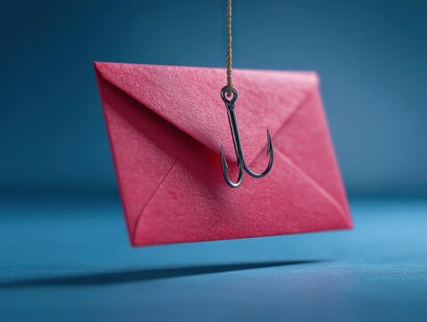 Email phishing scam concept with a hook and envelope