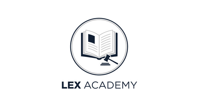 Lex Academy logo with open book and gavel in a circle.