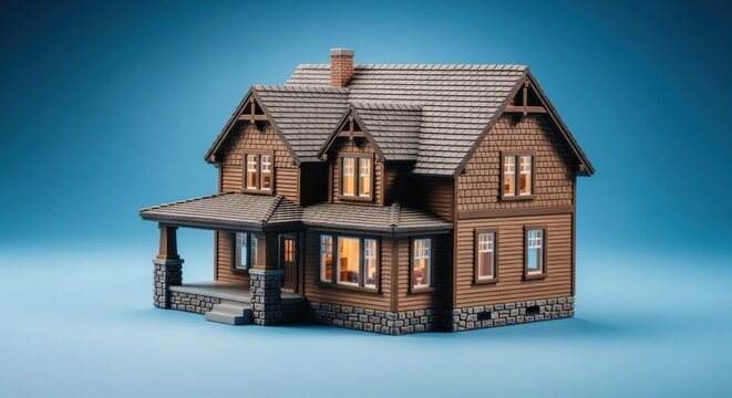Detailed Model of a TwoStory House with Porch and Chimney.