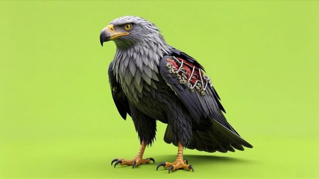 Cyborg Eagle Animated Model Taking Flight for Tech Innovation Concepts