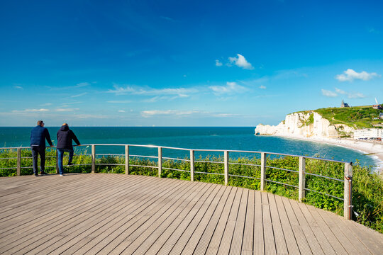 Etretat, France. White cliffs view of Les Falaises
