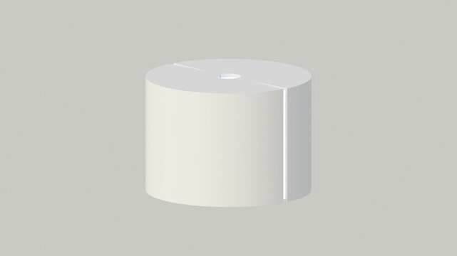 Minimal white cylindrical with neon light isolated on light background, clean minimal white cylinder rolling object, 3d looping animation