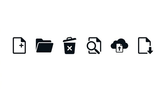 Collection of modern icons representing file management, search, and cloud storage