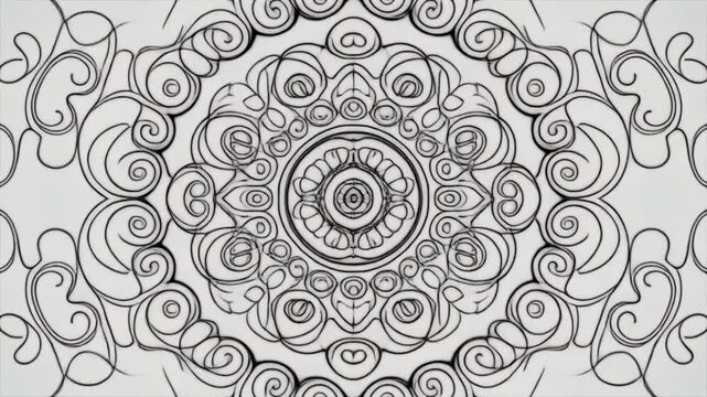 Abstract mandala pattern expanding and evolving, intricate line art animation
