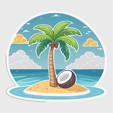 Tropical Island Paradise with Palm Tree and Coconut