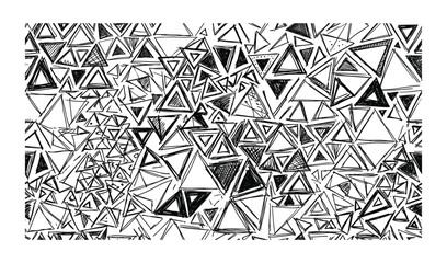 Fototapeta premium Hand drawn abstract background of many triangles in black and white sketch style.