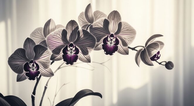 Elegant orchid blossom in soft light against a neutral backdrop.