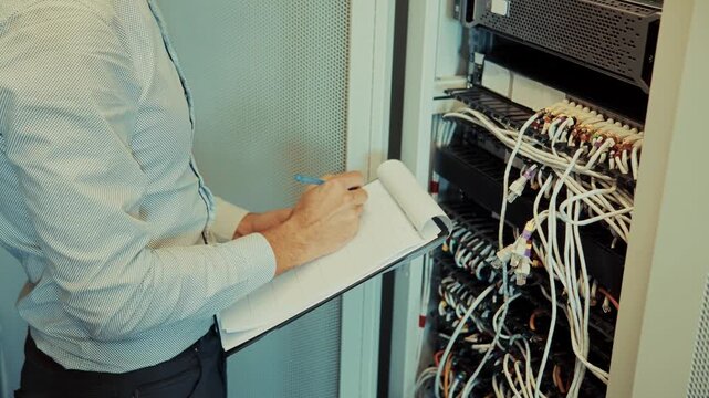 Checking Network Connection and Hardware In Data Center.  Troubleshooting Wire Connectivity and Information 