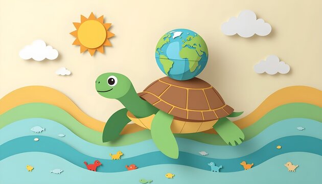 World Turtle Day. April 22. Paper art style vector illustration