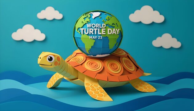 World Turtle Day. April 22. Paper art style vector illustration