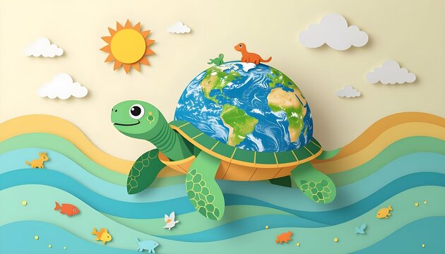 World Turtle Day. April 22. Paper art style vector illustration