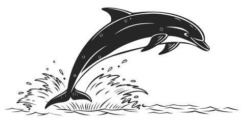 Jumping dolphin silhouette minimalist vector illustration with wildlife swimming silhouette isolated creature illustration movement graceful tropical vacation © Rabbi
