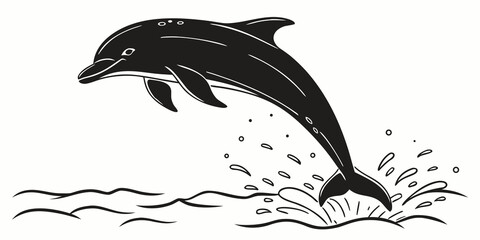 Leaping dolphin vector graphic line art with wildlife silhouette isolated creature swimming illustration movement graceful tropical vacation © Rabbi