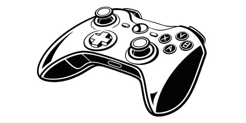 Black and white graphic illustration of a modern game controller with controller joystick videogame technology electronics entertainment accessory interact silhouette illustration minimalist © Rabbi