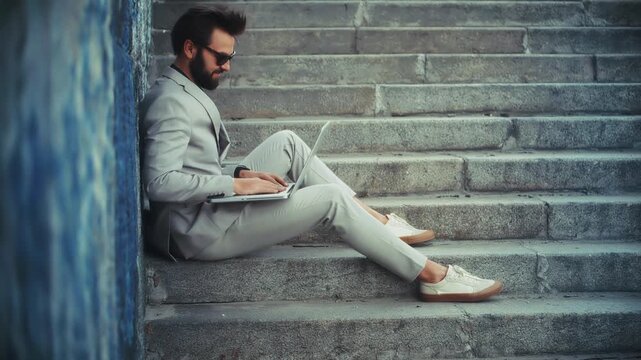 Remote Work. Entrepreneur Managing Business Project. Specialist Networking Outside Office
