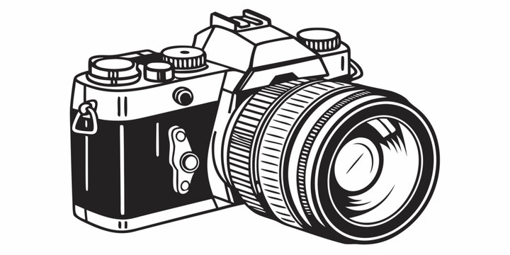 Minimalist graphic icon of a retro style interchangeable lens camera with camera body photography mirrorless photographer equipment illustration minimalist isolated aperture viewfinder