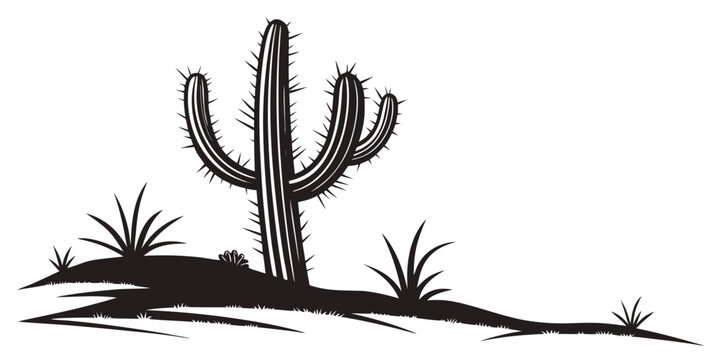 Desert landscape with saguaro cactus silhouette graphic silhouette landscape illustration outdoors succulent monochrome isolated environment southwest minimalist wildlife