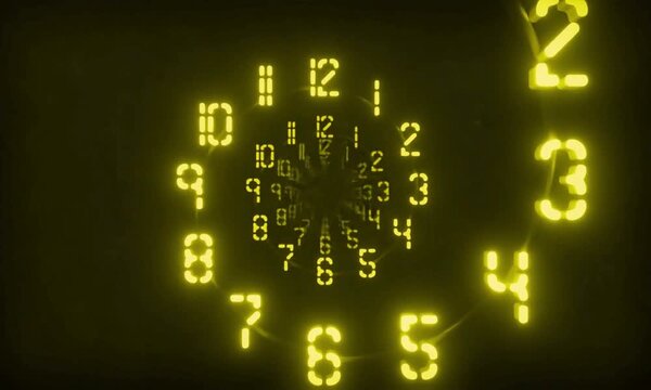 Vector illustration of a digital countdown timer and speedometer display set on a black scoreboard panel with glowing numbers for a business information board