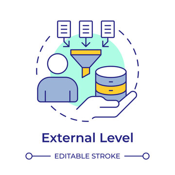 External level multi color concept icon. Information filtering, data security. Database management. Round shape line illustration. Abstract idea. Graphic design. Easy to use in presentation, article