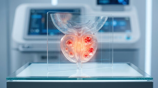 Male pelvic pain prostate inflammation urology men health anatomy concept of urinary bladder and prostate gland with medical scan background showing infection symptom and clinical technology