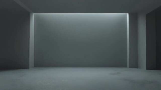 Minimalist concrete room with dramatic light beam moving slowly
