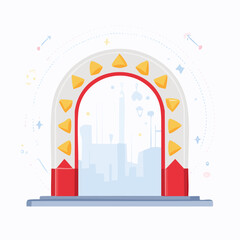 Fototapeta premium Archway with Cityscape Silhouette and Decorative Elements