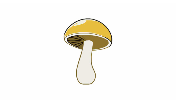 Cute Cartoon Yellow Mushroom Vector, Forest Fungi Illustration on White Background