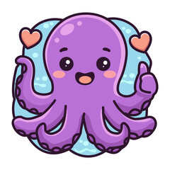 Obraz premium Cute Purple Octopus Giving Thumbs Up Sticker